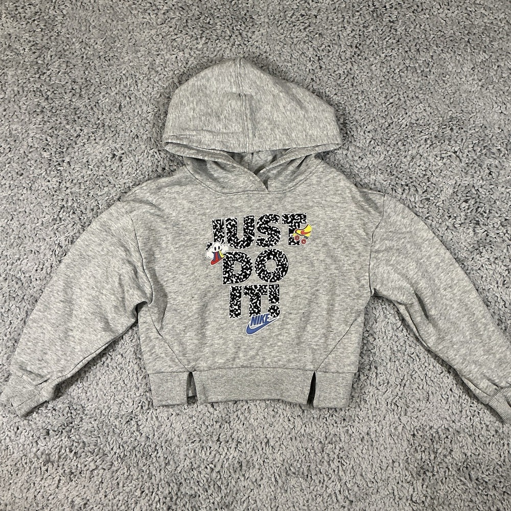 Nike Girls XS Gray Hoodie "Just Do It" Graphic‎ Pullover Sweatshirt